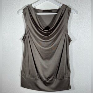 The Limited Shiny Taupe Draped Neck Sleeveless Top with Banded Bottom